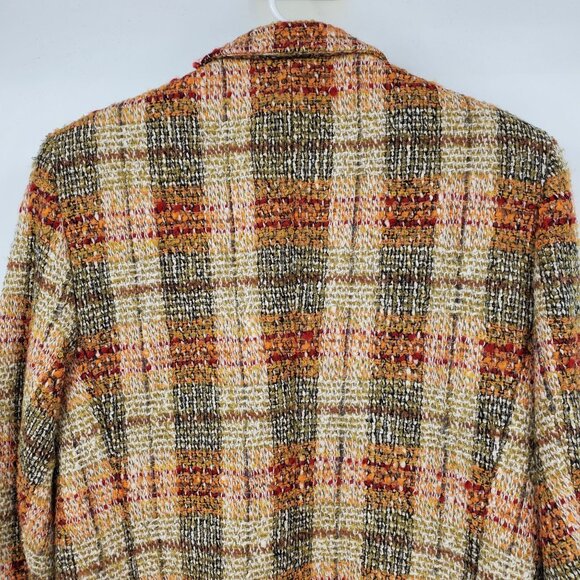 Vintage Alex Pure Wool Orange Plaid Tweed One 0Button Academia Blazer Jacket 12 - Picture 10 of 11